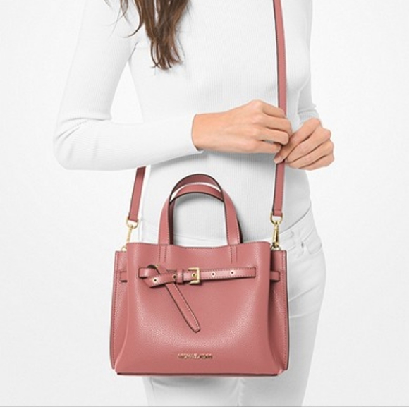 Michael Kors Emilia Small Pebbled Leather Satchel Rose Color NWT - Picture 2 of 7